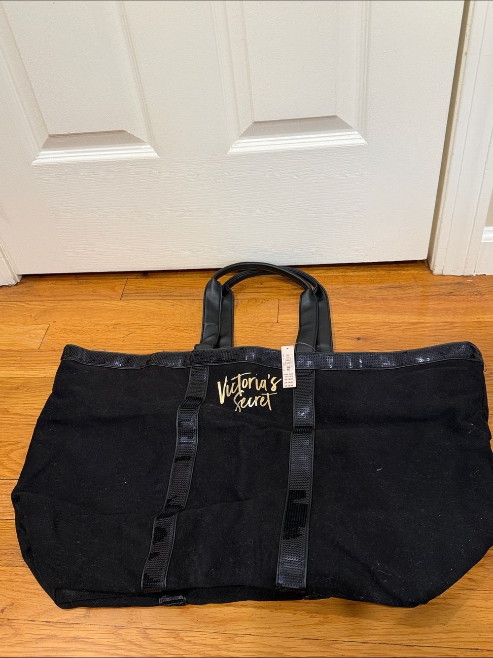 Victoria's Secret Black Duffel Tote with Gold Logo